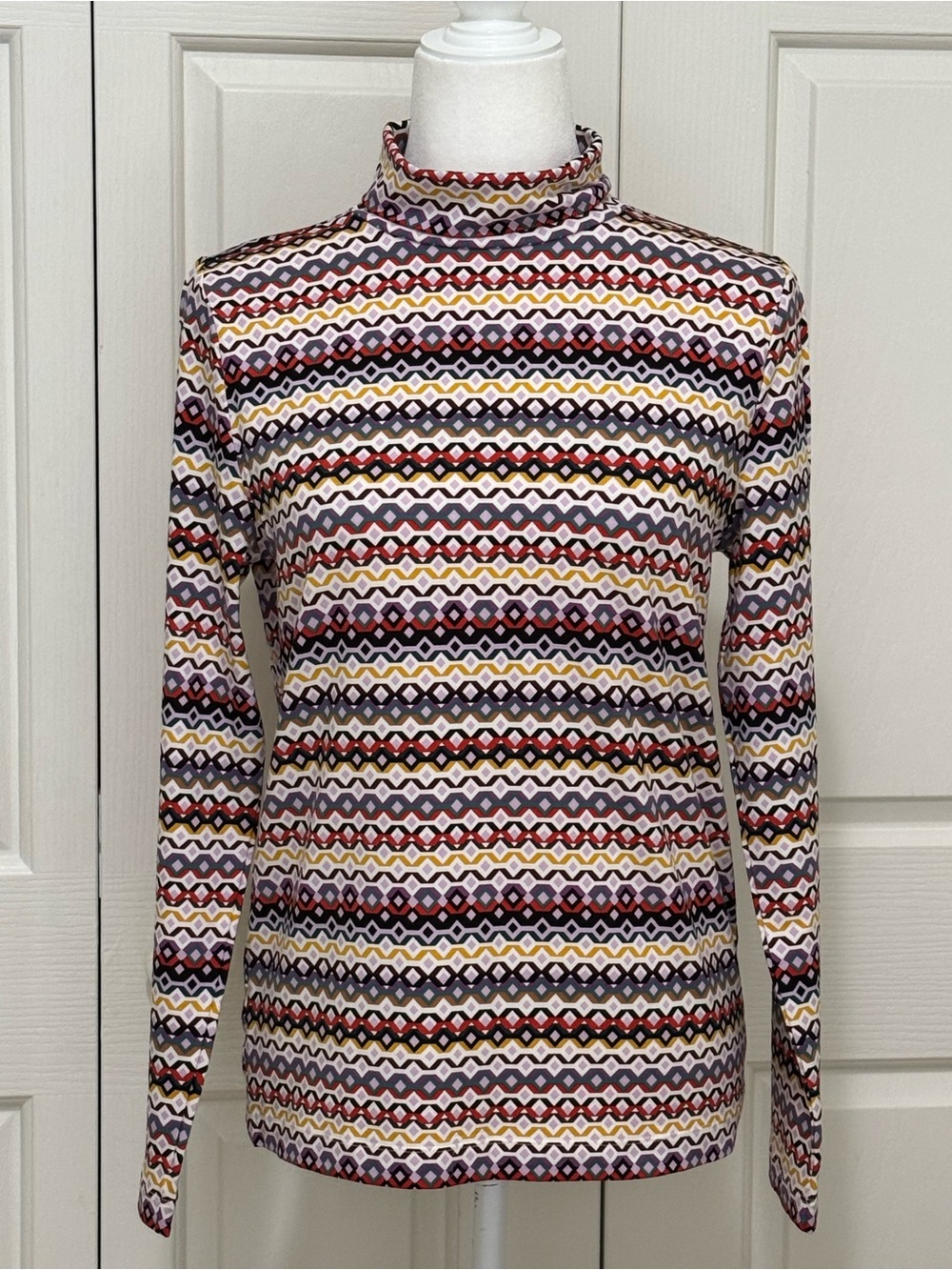 LOFT Geometric Diamond Zigzag Turtleneck Top Large Multicolor Cotton Modal NWOT - Picture 6 of 12